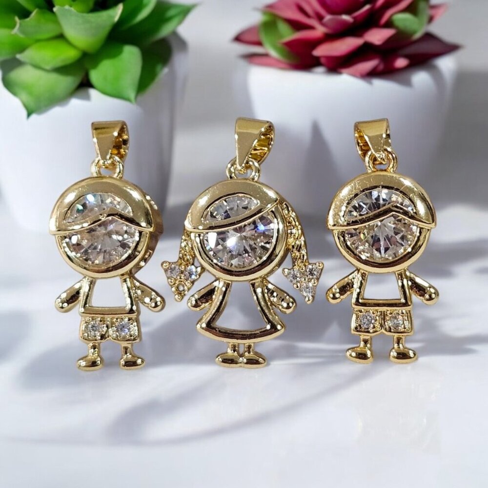 LOVELY 2 BOYS and 1 GIRL 14k GOLD PLATED NECKLACE SET ( 16 -18 in chain incl. )
